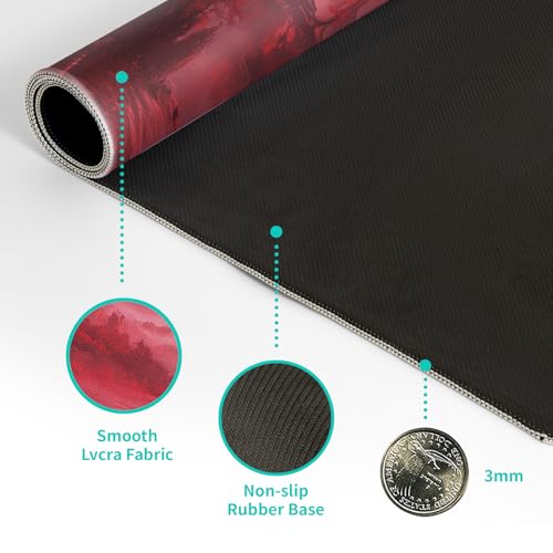 Red Landscape Mouse Pad 31.5x11.8 Inch Red Full Desk Japanese Mousepad Extended Large Non-Slip Rubber Base Waterproof Big Keyboard Mat with Stitched Edges for Gaming and Office - color: Red Landscape