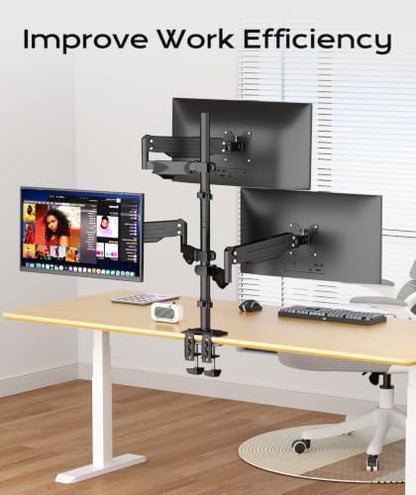 Pholiten Triple Monitor Mount, 3 Gas Spring Monitor Arms for Up to 32 inches Screens, Fully Adjustable Heavy Duty Triple Monitor Mount with Cable Management, Each Arm Holds 22 lbs - style: oversized 3 monitor mount