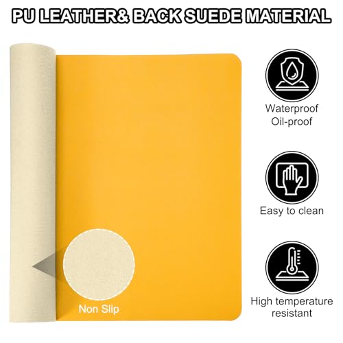 Patikil 31"x15" Desk Mat, Non-Slip Waterproof PU Leather Desk Pad Dual Sided, Yellow - color: Yellow, size: 15" x 31"