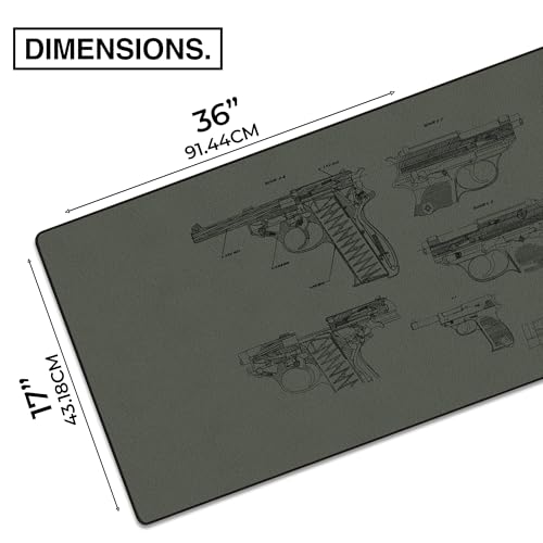 MPCO. Original Large Gaming Desk Mat – 36" x 17" Aeroglyde Blueprints Pistol 38 – Green Full Desk Mouse Pad for Smooth Precision – Non-Slip, Washable Extra-Large PC Mouse Pad for Gaming Sessions - color: Aeroglyde Pistol 38 – Green