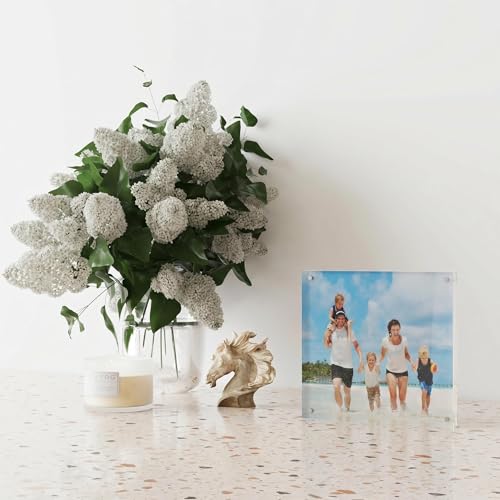 ATZYmolin 5x5 Acrylic Picture Frame 3 Pack, 20mm Thick Magnetic Double Sided Display 20% Thicker- Frameless Clear Transparent Photo Frame for Desktop/Tabletop, Self Standing with Microfiber Cloth - size: 5x5"