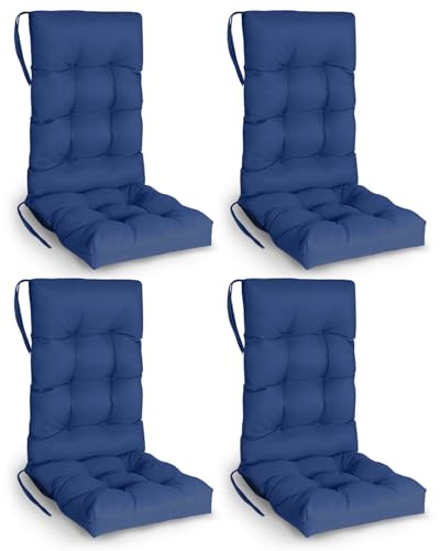 GREENVINES Rocking Chair Cushions Set of 4 | Polyester | Waterproof | Outdoor High Back Rocker Chairs Cushion | Seat with Ties | Non-Slip | Thickened Pad for Patio | 46.5" x 18.5" x 4.3" | Blue - color: Blue, size: 4PCS