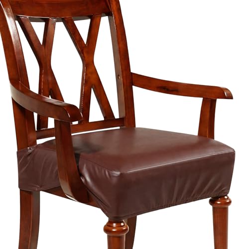 Havawish PU Leather Dining Chair Cover Waterproof Seat Cover for Dining Room Chair with Armrest Stretchable Washable Waterproof Seat Slipcover Protector (Coffee) - color: Coffee