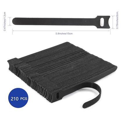Nettbe Reusable Cable Ties, 210 PCS 6 Inches Adjustable Cord Straps Wire Organizer Cord Wrap and Hook Loop Cable Management - size: 6inches-210PCS