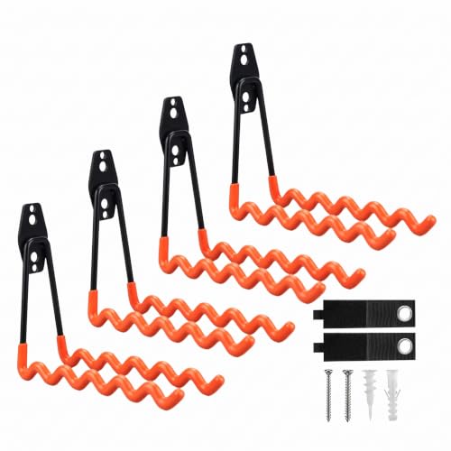 Garage Hooks, 4 Pack Wave Hooks for Hanging Heavy Duty Ladders, Bikes, Tools Ideal for Garage, Garden, Basement Utility Room Storage (Orange) - color: Orange, size: wave hooks-4pcs