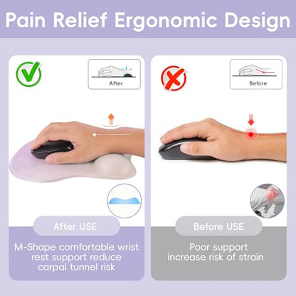 Mouse Pad with Wrist Rest Ergonomic Mouse Pad with Comfortable M-Shape Pain Relief Wrist Support Non-Slip PU Base Mousepad for Laptop, Office & Home (Lilac) - color: Lilac