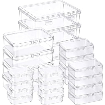 SATINIOR 24 Packs Small Clear Plastic Beads Storage Containers Box with Hinged Lid for Storage of Small Items, Crafts, Jewelry, Hardware(Multiple Sizes) - size: Multiple Sizes
