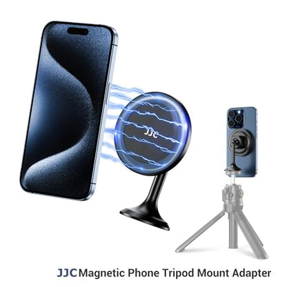Magnetic Phone Tripod Mount Adapter with Arca Base &1/4" Screw Hole Compatible with MagSafe, 60° Tilt iPhone Tripod Holder for iPhone 17 16 15 14 13 12 Pro Max Plus, Selfie Stick Tripod Arca Ball Head