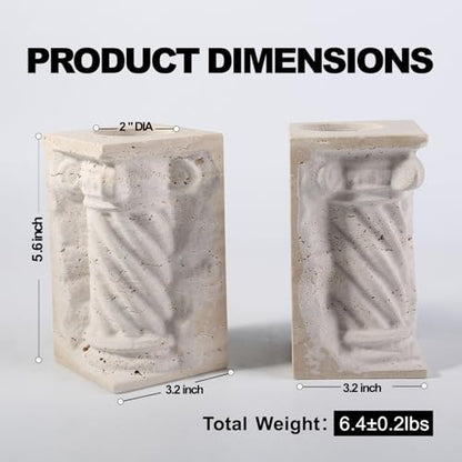 Roman Column Book Ends Decorative, 4-in-1 Heavy Duty Marble Bookend for Shelves, Unique Pen Holder & Mini Flower Vase, Classic Greek Statue for Office Home Desk Decor (2PC, Beige) - style: Classical -Beige