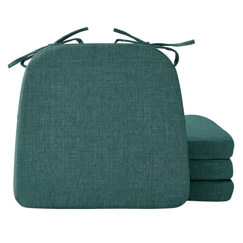 Ruqmuis Chair Cushions for Dining Chairs, 2" Thick Seat Cushions for Kitchen Chairs, D-Shaped Chair Pads with Washable Cover, Ties and Non Slip Backing, 17'' x 16'', Set of 4, Green - color: Green, size: 4 Count(Pack of 1)