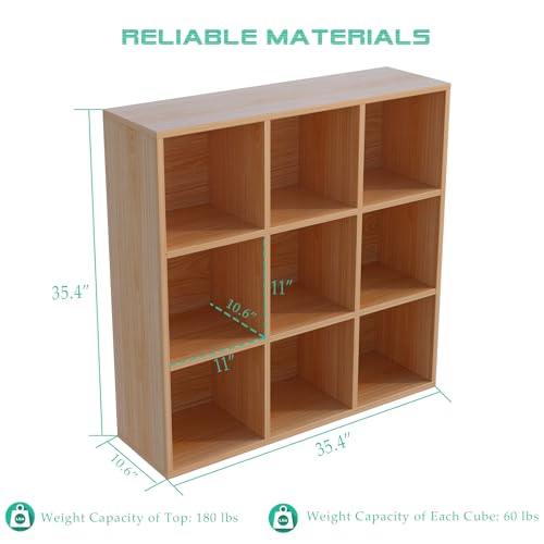 OSCHF 9-Cube Storage Shelf Bookcase - Wooden 3-Tier Floor Standing Open Bookshelf for Home and Office, Display Cabinet, Oak - color: Oak, size: 9-Cube