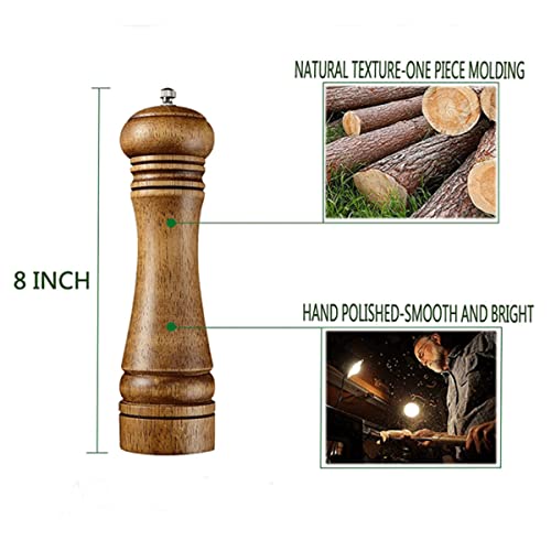 Wooden Pepper Mill Set Salt Black Pepper Grinder Kit Manual Mills Solid with Strong Adjustable Ceramic Grinders 2 Piece 8 Inches - color: F 2 Retro + Black