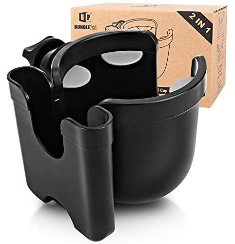 Universal Stroller Cup Holder with Mobile Phone Case, 2-in-1 Strollers Storage Rack, 360 Degrees Rotation Drink Holder for Bike, Pushchair, Wheelchair, Walker,Bicycle, Fits Most Cups - color: BLACK