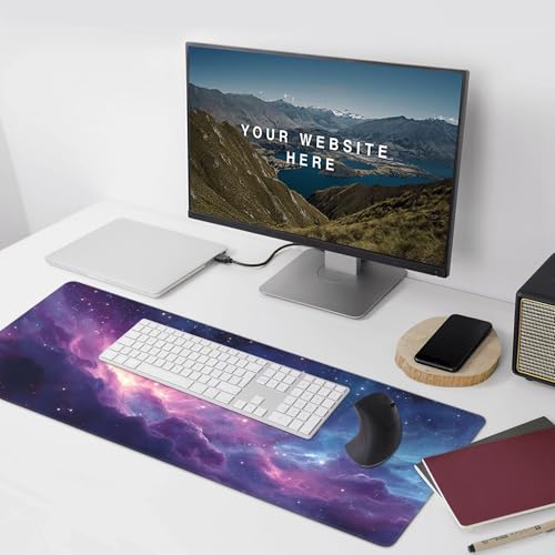 Rectangular Mouse Pad with Purple Galaxy Pattern,Anti-Slip Rubber Base, 35.4 x 15.7 Inches, Gaming Desk Mat - color: Purple Galaxy