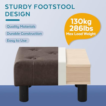 Small Foot Stool Ottoman, Faux Leather Footstool Ottoman Foot Rest for Couch, Rectangle Footstools and Ottomans Small for Living Room, Entryway and Bedroom (Brown) - color: Brown