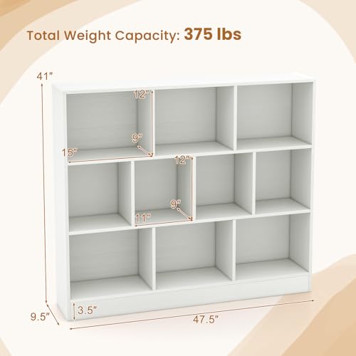 Giantex 10 Cube Bookcase, 4-Tier Freestanding Bookshelf w/ 10 Open Compartments, 2 Anti-Tipping Kits, Modern Display Cabinet, 41" Wood Cubby Storage Organizer for Living Room, Bedroom, White - color: White, size: 47.5" x 9.5" x 41"