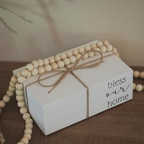 Decorative Books for Home Decor, Wooden Faux Book for Decoration, Farmhouse Stacked Display Books (bless our home) - style: bless our home