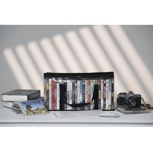 Set of 2 DVD Storage Bags,Transparent PVC Media Storage,Media Organizer Bag for DVDs, CDs, Video Games, VHS Box, Video Game Disks,With Reinforced Carrying handles (2, Medium) - size: Medium