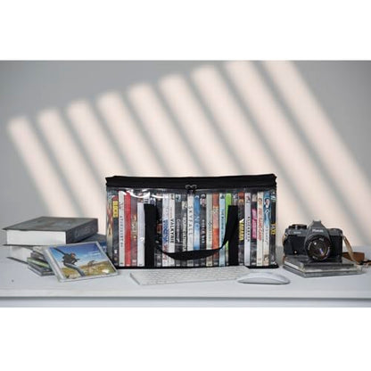 Set of 2 DVD Storage Bags,Transparent PVC Media Storage,Media Organizer Bag for DVDs, CDs, Video Games, VHS Box, Video Game Disks,With Reinforced Carrying handles (2, Medium) - size: Medium