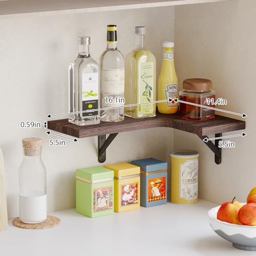 Fixwal Floating Shelves for Wall Set of 5, Rustic Wood Wall Mounted Corner Shelf for Bathroom, Kitchen, Bedroom, Home Decor, Laundry Room, Living Room (Walnut Brown) - color: 6-walnut Brown
