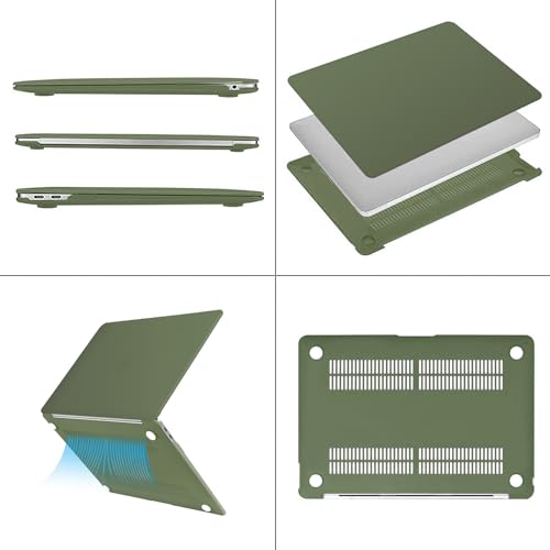 MOSISO Compatible with MacBook Air 13 inch Case M1 2021 2020 2019 2018 Release A2337 A2179 A1932 Touch ID, Plastic Hard Shell Cover&Keyboard Cover for MacBook Air 13.3 inch Case M1, Army Green - color: Army Green