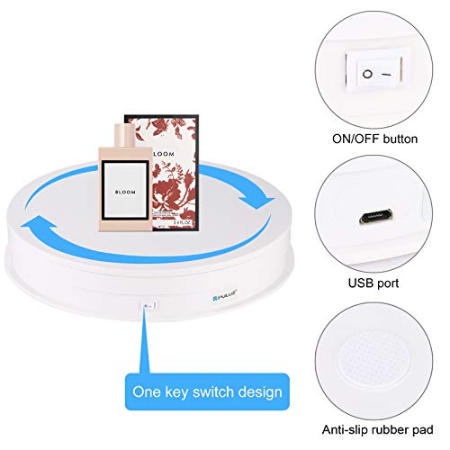 PULUZ 360 Degree Photography Turntable Rotating Display Stand, 11.2in(28cm) Diameter 360 Degree Turntable Display Stand for Photography Video Shooting Props Jewelry, Max Load 44Lb (White) - size: 11.3inch/White
