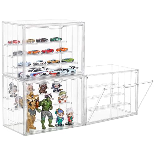 3 Pack Display Case for Collectibles 4 Layer Updated Adjustable Acrylic Display Case with Magnetic Door Clear Stackable Display Box Hobby Display Cases for Figures, Countertop - size: XLarge 3 Pack