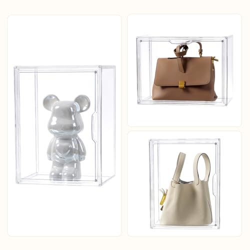 4 Tiers Clear Display Case, Plastic Storage Bins with 2 Display Risers and Magnetic Door,Stackable Display Box for Figures Showcase (XLarge -4 Tier-1 Pack) - size: XLarge -4 Tier-1 Pack