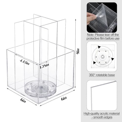 Suzile 2 Pcs Clear Acrylic Rotating Brochure Holder for 4 Pocket Spinning Pamphlet Holder 360° Sticker Display Stand Organizer for Magazine Flyer Gift Card Countertop Tabletop Office, 6x 6 x 9 Inch