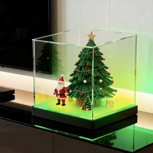 Light Up Acrylic Display Case with RGBW LED Lights, USB Powered with Switch Panel & App Control, Clear Collectible Display Box for Full Size Basketball, Collectables & Trophy, 12x12x12 Inch - size: 12''(L) x 12''(W) x 12''(H)