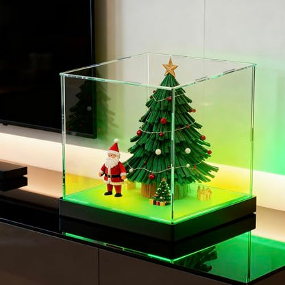 Light Up Acrylic Display Case with RGBW LED Lights, USB Powered with Switch Panel & App Control, Clear Collectible Display Box for Full Size Basketball, Collectables & Trophy, 12x12x12 Inch - size: 12''(L) x 12''(W) x 12''(H)