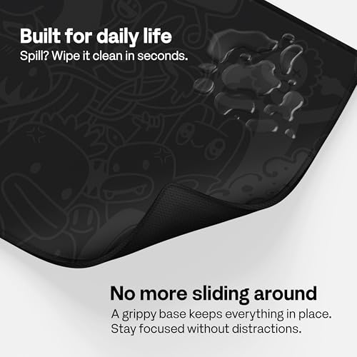 Pixio Mouse Pads - 36 x 16 inch XXL Monster Doodle Black Multifunctional Large Desk Mats for Gaming, Office, Desktop Anti-Slip Waterproof Washable Computer Mouse Mat - color: Black Monster Doodle