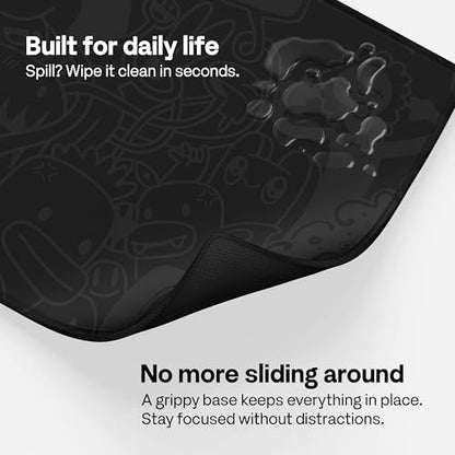 Pixio Mouse Pads - 36 x 16 inch XXL Monster Doodle Black Multifunctional Large Desk Mats for Gaming, Office, Desktop Anti-Slip Waterproof Washable Computer Mouse Mat - color: Black Monster Doodle