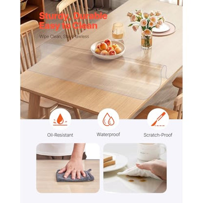 VEVOR Clear Table Cover Protector, 1.5mm Thick 36 x 72 in PVC Plastic Tablecloth, Waterproof & Oil Spill Proof, Customizable Rectangle Table Cover for Writing Desk, Coffee Table, Dining Room Table - size: 72" x 36" (Rectangular)