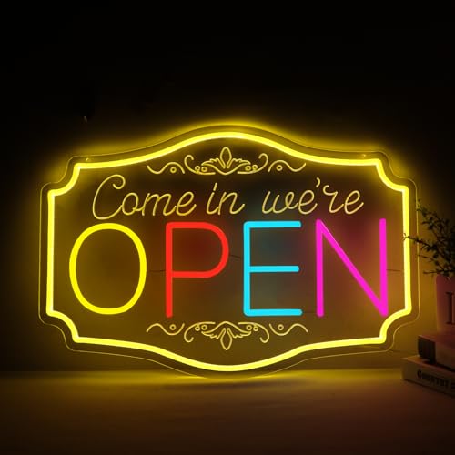 23.6"x15.9" Large Size Open Neon Signs for Business，Come in We're Open Neon Lighs for Party Bar Salon Stores Hotel Wall Decor - style: open001