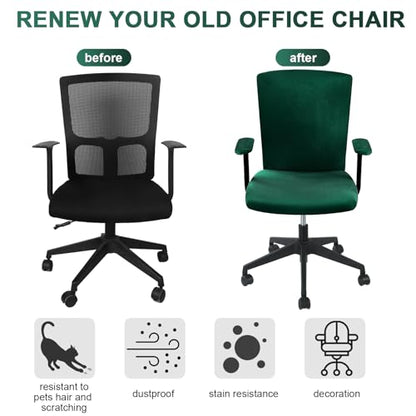 Tallew 4 Pcs Office Chair Covers Set Computer Universal Protective Stretchable Chair Seat Covers Desk Armrest Slipcovers Pads Office Cushion Backrest for Rotating(Dark Green) - color: Dark Green