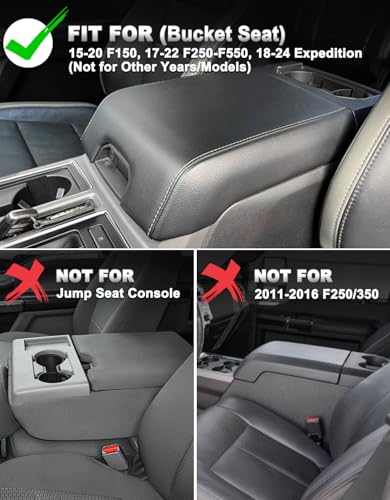 Center Console Cover for 2015-2020 F150 Accessories, F250 F350 F450 F550 2017-2022, Expedition 2018-2024, PU Leather Armrest Cusion Cover with Storage Bag, Bucket Seat Only, Black - color: Black w/ Storage Bag, size: Bucket Console 15-20 F150 & 17-20 F250