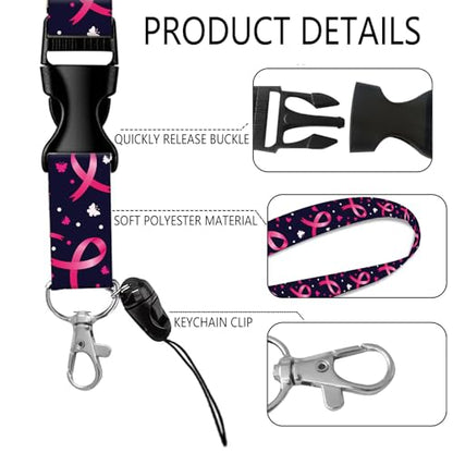 ID Badge Holder with Lanyard Fashionable ID Card Holders with Retractable Lanyards Soft Fiber Metal Clip Sturdy Buckle for Key Wallet Work Nurse Teacher (Cute Pink Ribbon) - color: Cute Pink Ribbon