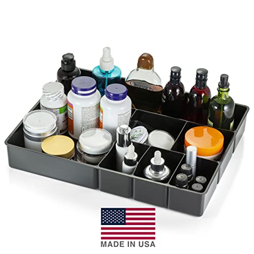 Officemate Deep Drawer Organizer Tray, 8 Compartments, 2 1/4"H x 15 1/8"W x 11 1/2"D, Black - size: (Pack of 1)