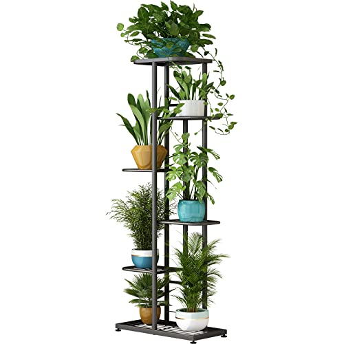 LINZINAR Plant Stand Indoor Outdoor Metal 6 Tier 7 Potted Multiple Flower Pot Holder Shelf Planter Display Shelving Unit for Patio Garden Corner Balcony Living Room (6 Tier 7 Potted, Dark Grey) - color: Dark Grey, size: 6 Tier-7 Potted