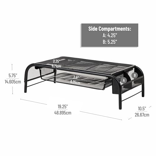 Mind Reader Monitor Stand, Ventilated Laptop Riser, Paper Tray, Storage, Office, Metal Mesh, 20"L x 11.5"W x 5.5"H, Black - color: Black