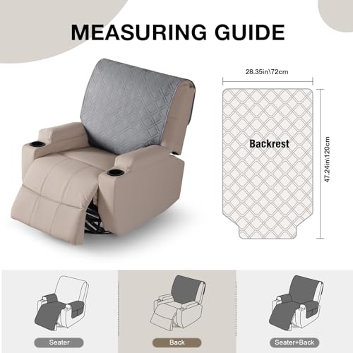 VANSOFY Recliner Chair Covers 100% Waterproof Backrest Cover Reclining Cover Non-Slip Dog Chair Cover Furniture Protector Washable Slipcover Elastic Straps for Pets, Dogs(Light Gray) - color: Light Gray