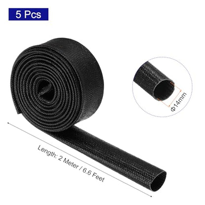 MECCANIXITY 5Pcs Wire Insulation Braid Fire Sleeve,6.6Ft-14mm ID Black, High Temp Silicone Coated Fiberglass Sleeving for Automotive Hose Lines Electrical Wiring - color: Black, size: 6.6Ft-14mm