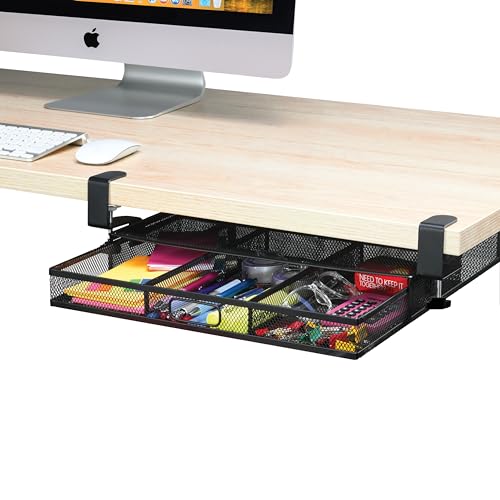 Under Desk Drawer Organizer Clamp-On, Mesh Metal Attachment, 1 Drawer Slide Out, On or Under Desk Organizer for Office Supplies & Home Essentials - size: 1 Drawer