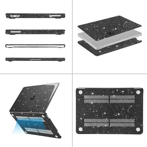 MOSISO Sparkly Glitter Case Compatible with MacBook Neo Case 13 inch 2026 Release Model A3404 with A18 Pro Chip, Crack-Resistant Protective Hard Shell Case&Keyboard Cover&ScreenFilm&Pouch, Black - color: Black