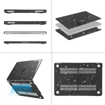 MOSISO Sparkly Glitter Case Compatible with MacBook Neo Case 13 inch 2026 Release Model A3404 with A18 Pro Chip, Crack-Resistant Protective Hard Shell Case&Keyboard Cover&ScreenFilm&Pouch, Black - color: Black