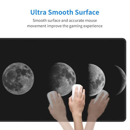 Moon Gaming Mouse Pad, Mystic Universe Stars Art Galaxy Large Extended Desk Mat 11.8X 31.5 inches with Non-Slip Base & Stitched Edges, Waterproof Desk Mat for Office, Home, Laptop, Computer Keyboard - color: Moon_12