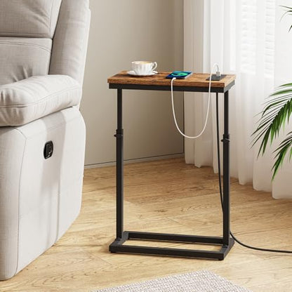 TUTOTAK End Table with Charging Station, Side Table, Tall Couch Table, Sofa Table, Living Room, Bedroom,Brown TB01BB084 - color: Brown, size: 1 Pack, style: With Plug