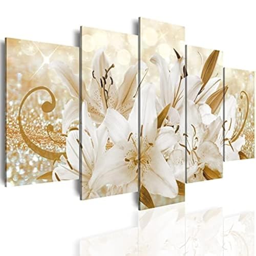 LUDUHU Golden Orchid Flowers Canvas Print - Abstract Floral Wall Art Painting Decor for Home Decoration, Contemporary White Floral Artwork Picture Bedroom Wall Art Decor (E,Oversize 40x20inch) - color: E, size: Oversize 40x20inch