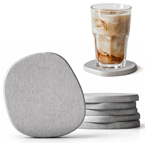 Diatomaceous Earth Coasters Set of 6 for Drinks, Moisture Water Absorbent Stone Coasters for Table Desk at Work, Water Absorbing Instant Drying Diatomite, Modern Light Grey - color: Light Grey, size: 6